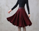A Line Pleated Burgundy Midi Wool Circle Skirt 3110 A Line Pleated Burgundy Midi Wool Circle Skirt 3110