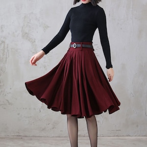 Winter Circle Wool Skirt, Wool Midi Skirt, High Waisted Skirt, Swing Wool Skirt, A Line Pleated Skirt, Full Skater Skirt, Flared Skirt 3110 1-Burgundy