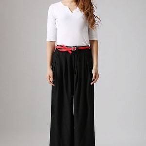 Black linen pants outfit summer casual street styles, Women's Wide leg linen pants with pockets, Long linen palazzo pants 0873 image 9