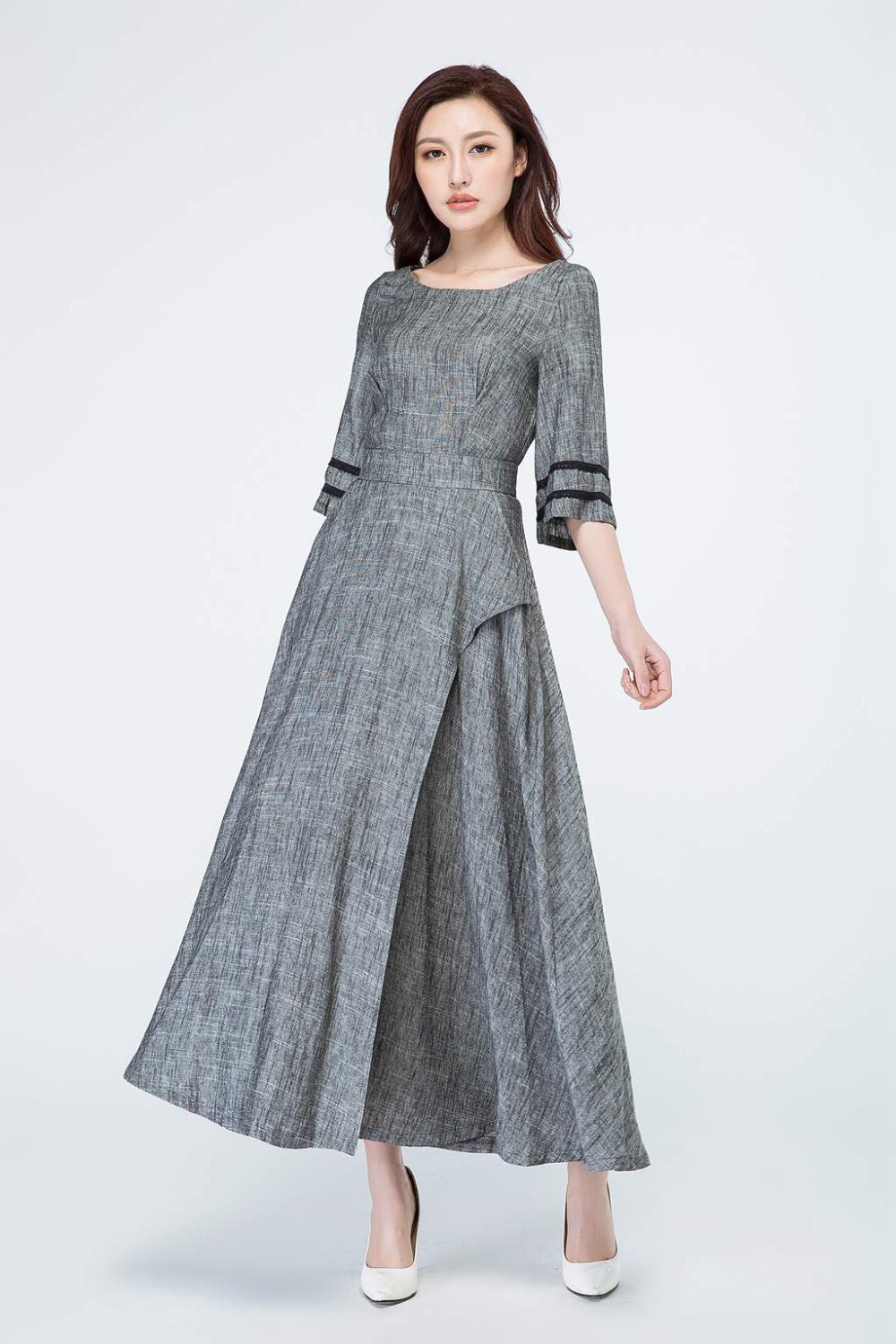 Gray Linen A line Dress