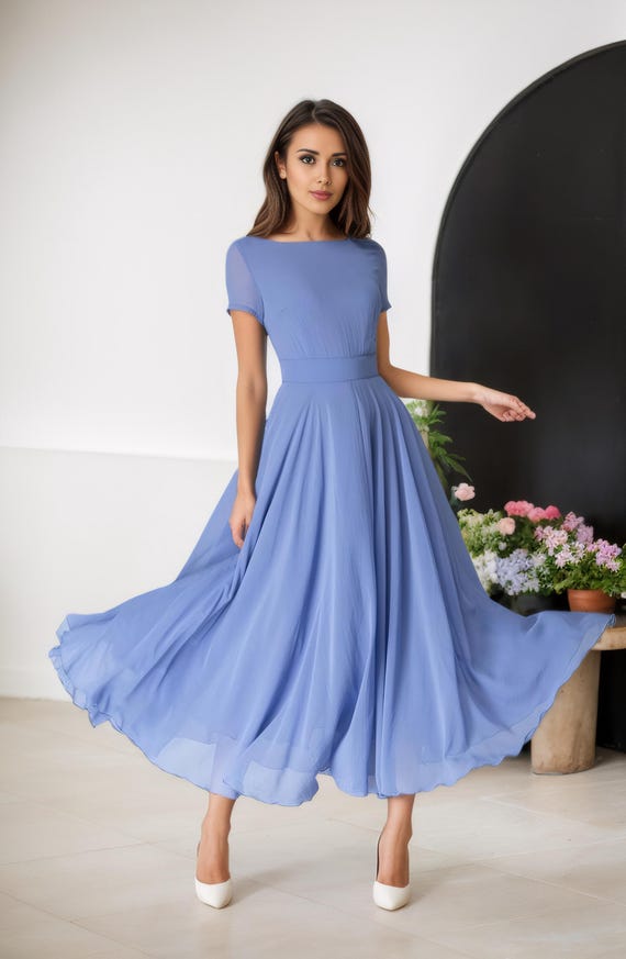 Blue Maxi Handmade Bridesmaid Dress 1523# Blue Maxi Handmade Bridesmaid Dress 1523#