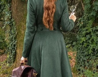 Winter Warm Wool Coat for Women, Long Wool Outwear, Green Winter Warm Wool Coat for Women, Long Wool Outwear, Green