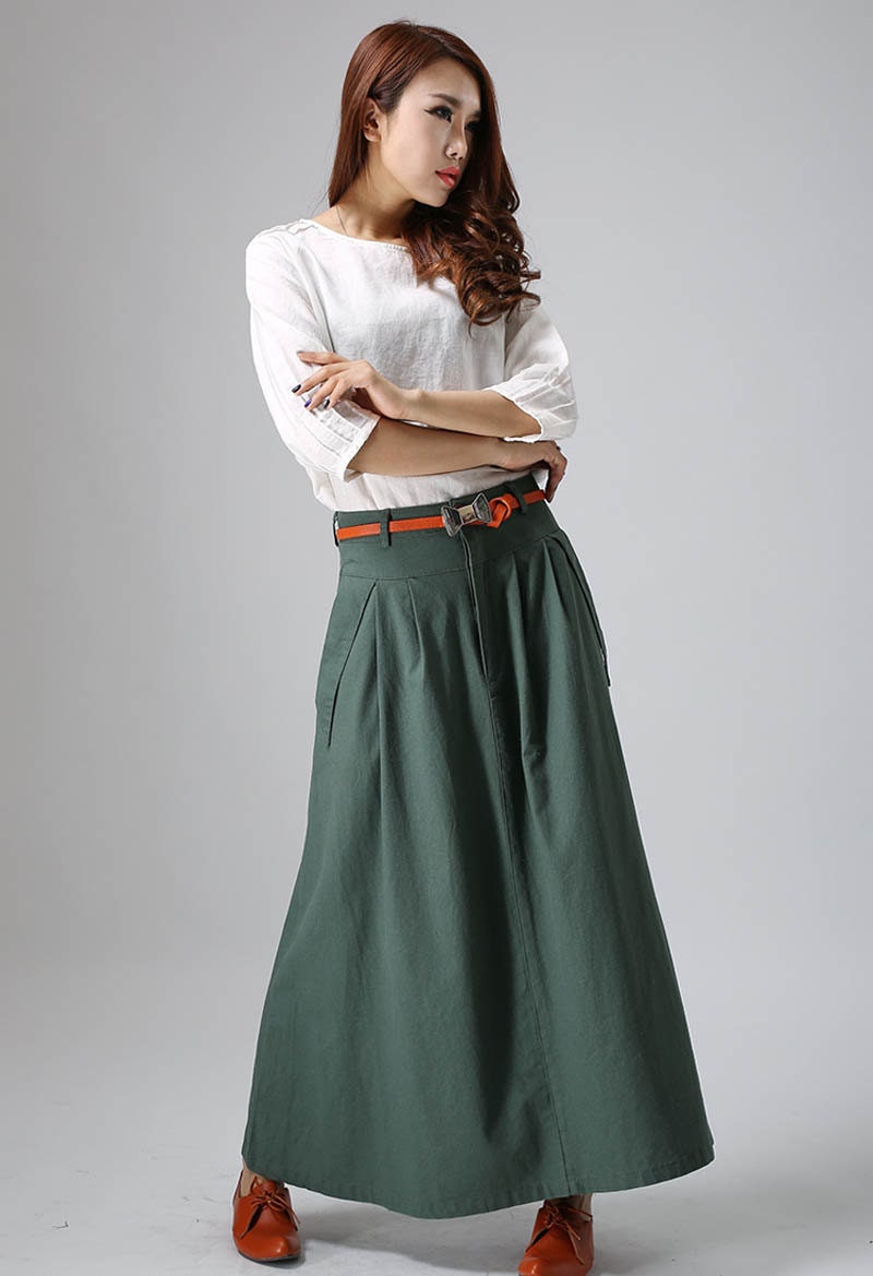 Maxi linen skirt green linen skirt long linen skirt woman | Etsy