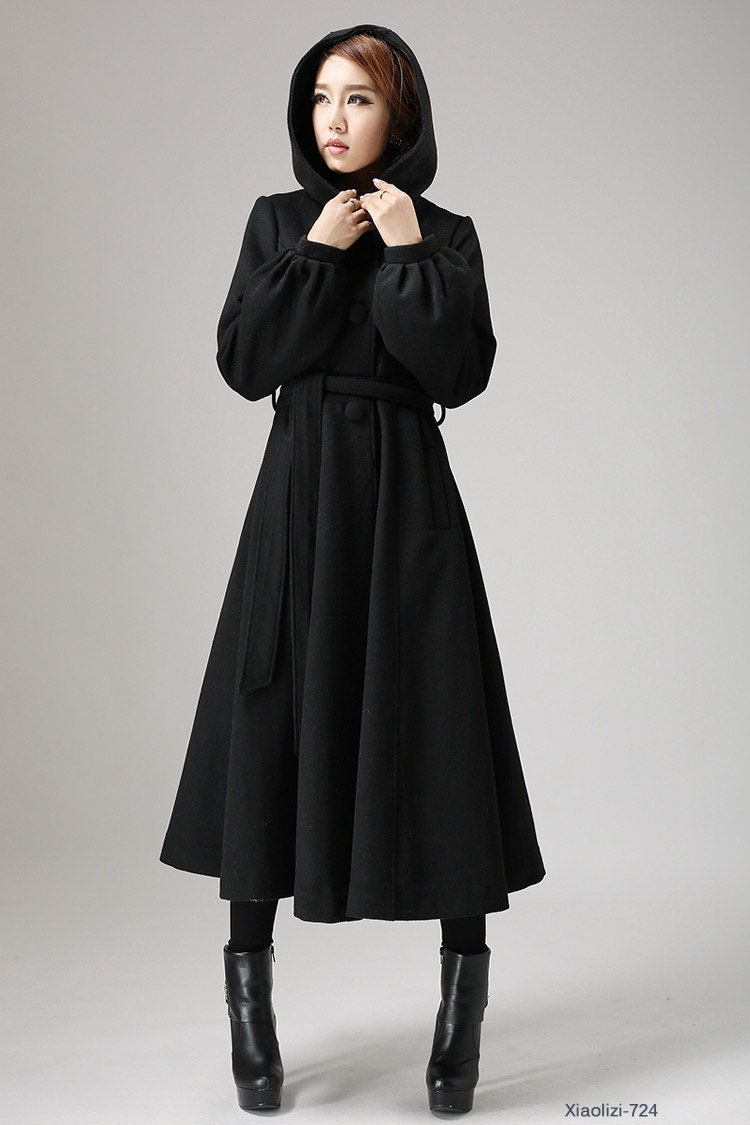 Black wool coat long trench coat womens coats dress coat | Etsy