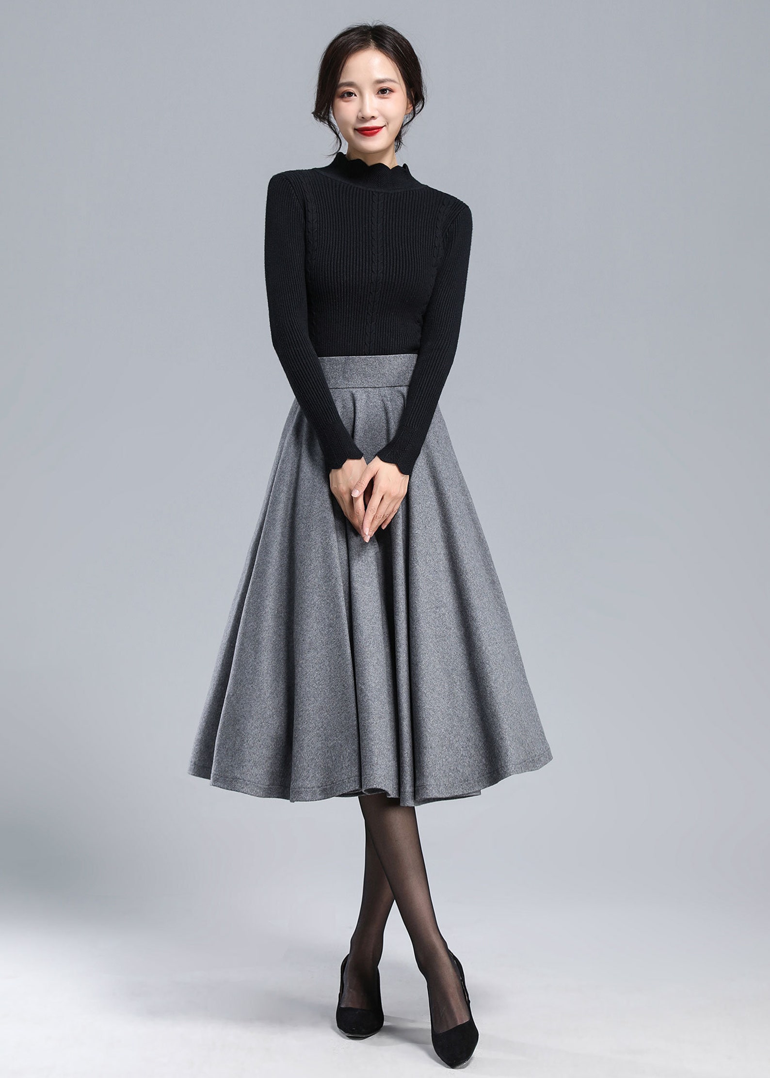 Gray Wool Skirt Wool Circle Skirt Wool Midi Skirt Women - Etsy