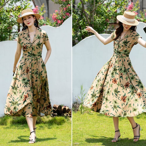 knee length dresses for ladies Rory, Maxi Shirtdress, Floral