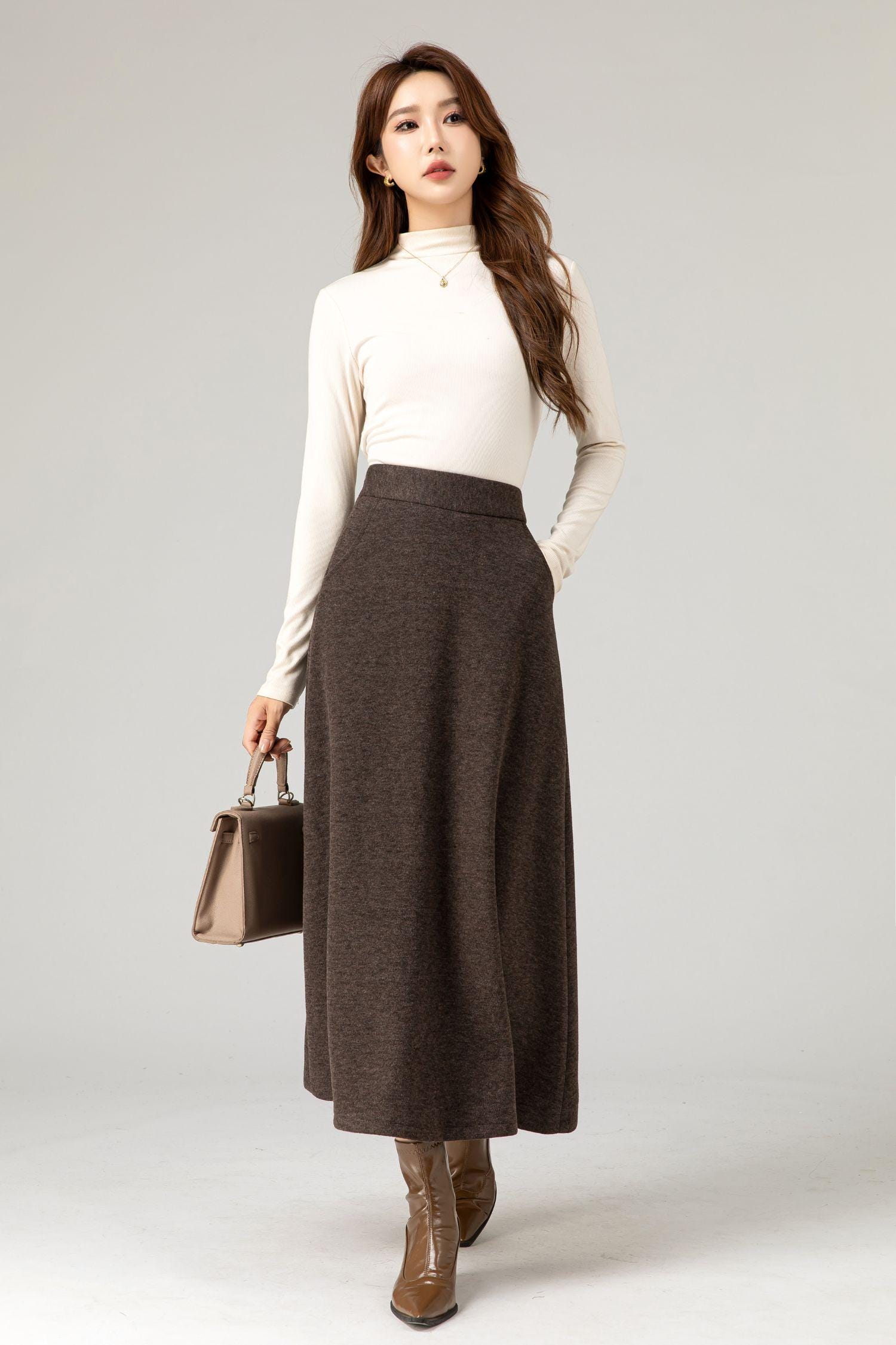 Brown a line winter wool skirt women 5483 Brown a line winter wool skirt women 5483