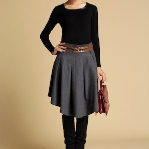 Winter Asymmetrical Wool Skirt Women, Pleated Wool Midi Skirt, Skater ...