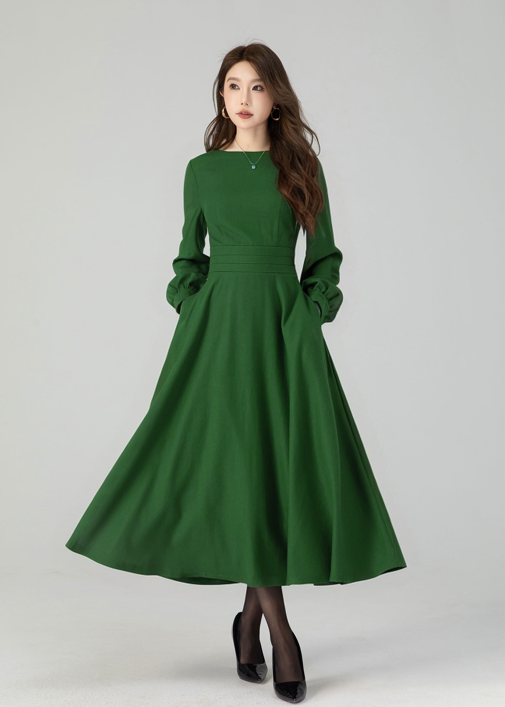 Burgundy swing winter wool dress for women 4550 Burgundy swing winter wool dress for women 4550