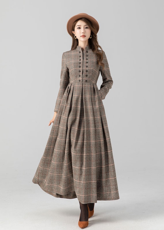 Maxi pleated winter long plaid wool dress 4669 Maxi pleated winter long plaid wool dress 4669