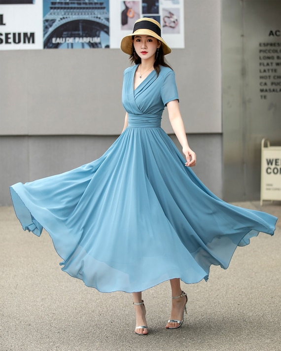 Blue Empire waist Chiffon Wedding dress 4266 Blue Empire waist Chiffon Wedding dress 4266