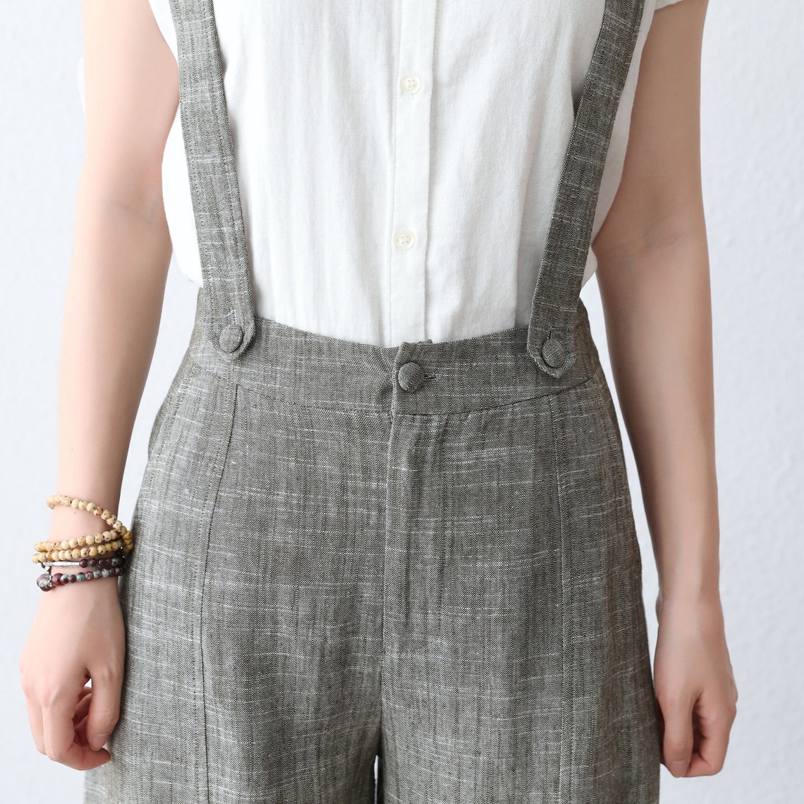 Women's Linen Suspender Pants Retro Wide Leg Pants High Etsy