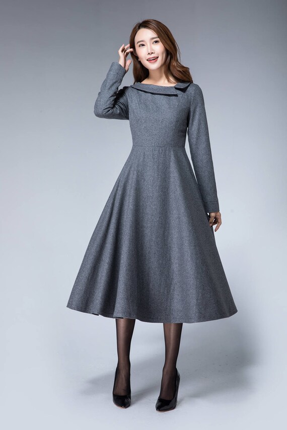 Vestido gris formal vestido de lana vestido de otoño para - Etsy España