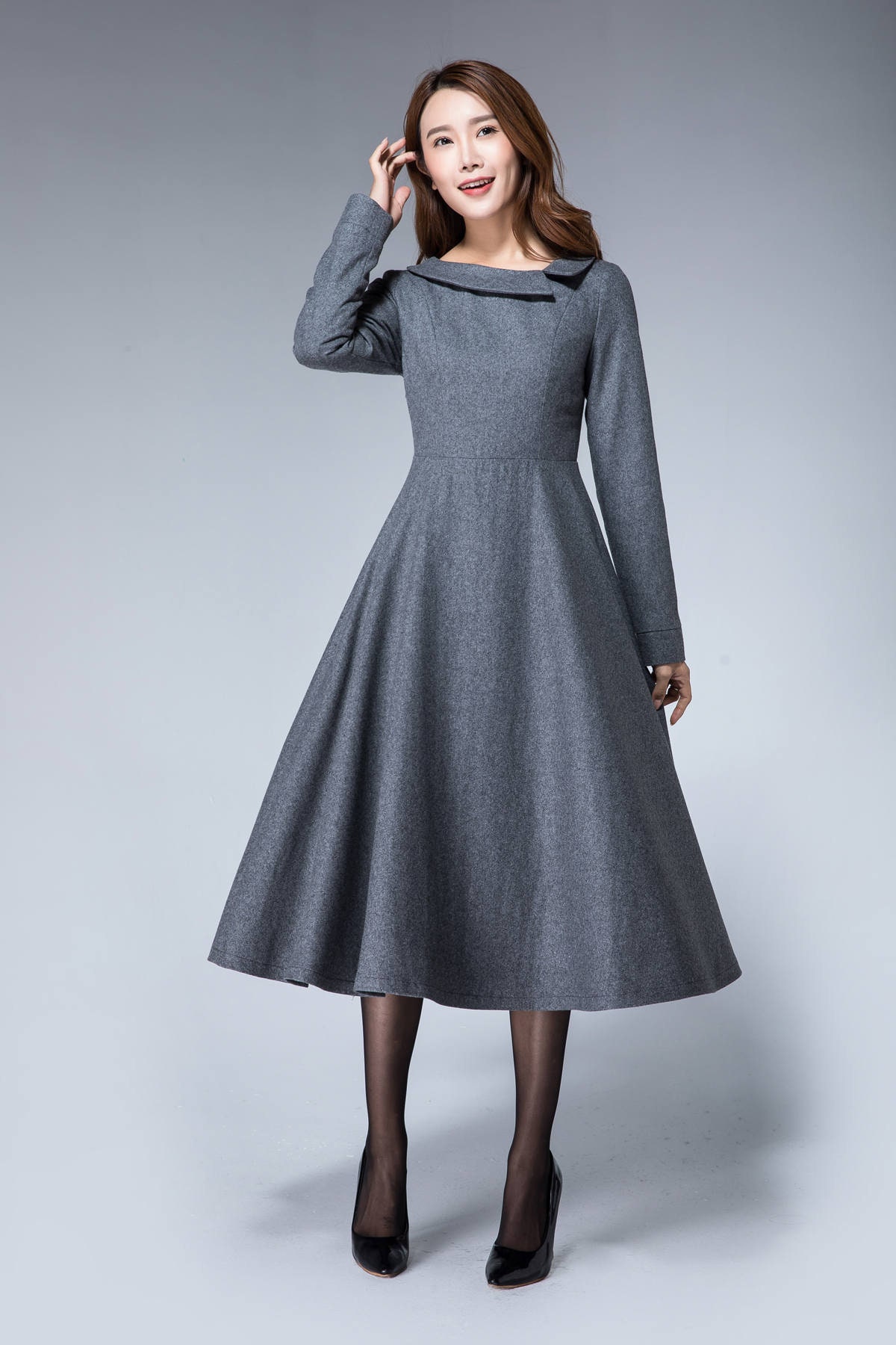 Gray Dress Formal Wool Dress Fall Dress 