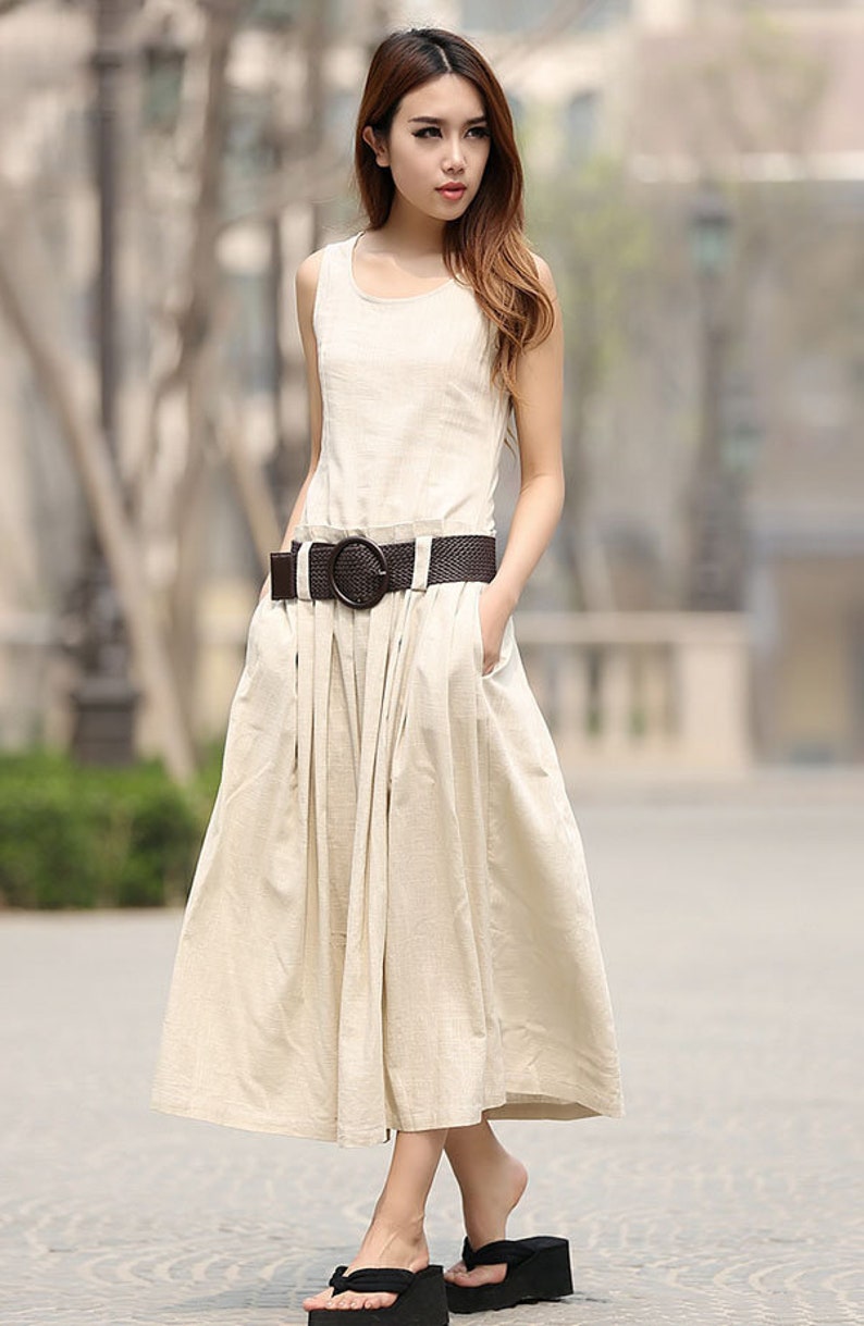 Beige Linen dress Sleeveless dress women Linen dress long | Etsy