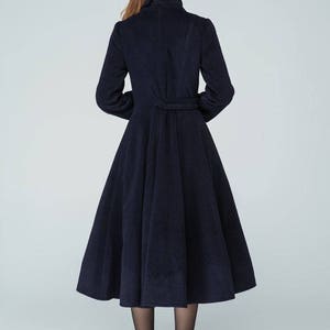 Navy blue coat, wool coat, warm winter coat, midi coat, womens coat, Fitted coat, double breasted coat, high collar, handmade coat 1600 image 4