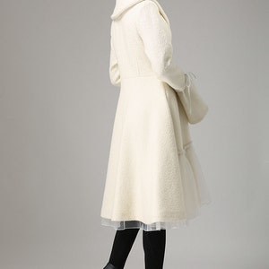 Swing White wool coat, winter wedding coat, wool coat for women, party coat, coat with lace, warm coat, dress wool coat, fashion coat 0725 image 5