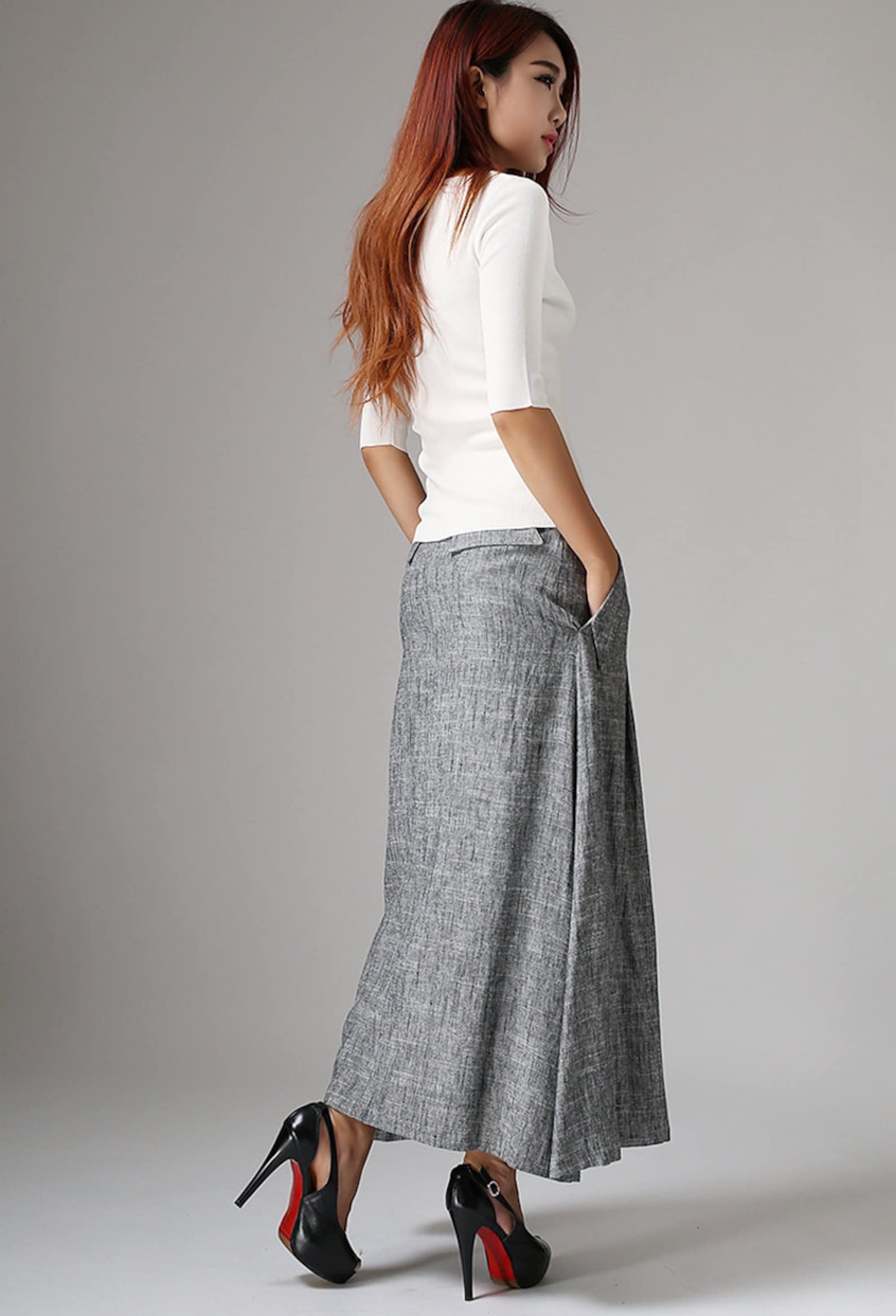 A Line Maxi Skirt, Linen Skirt, Long Linen Skirt, Gray Skirt, Ladies ...