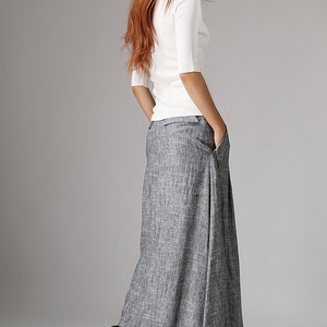 A Line Maxi skirt, Linen skirt, Long Linen skirt, gray skirt, ladies skirts, pocket skirts, Summer spring outfit, custom skirt 1039 image 5