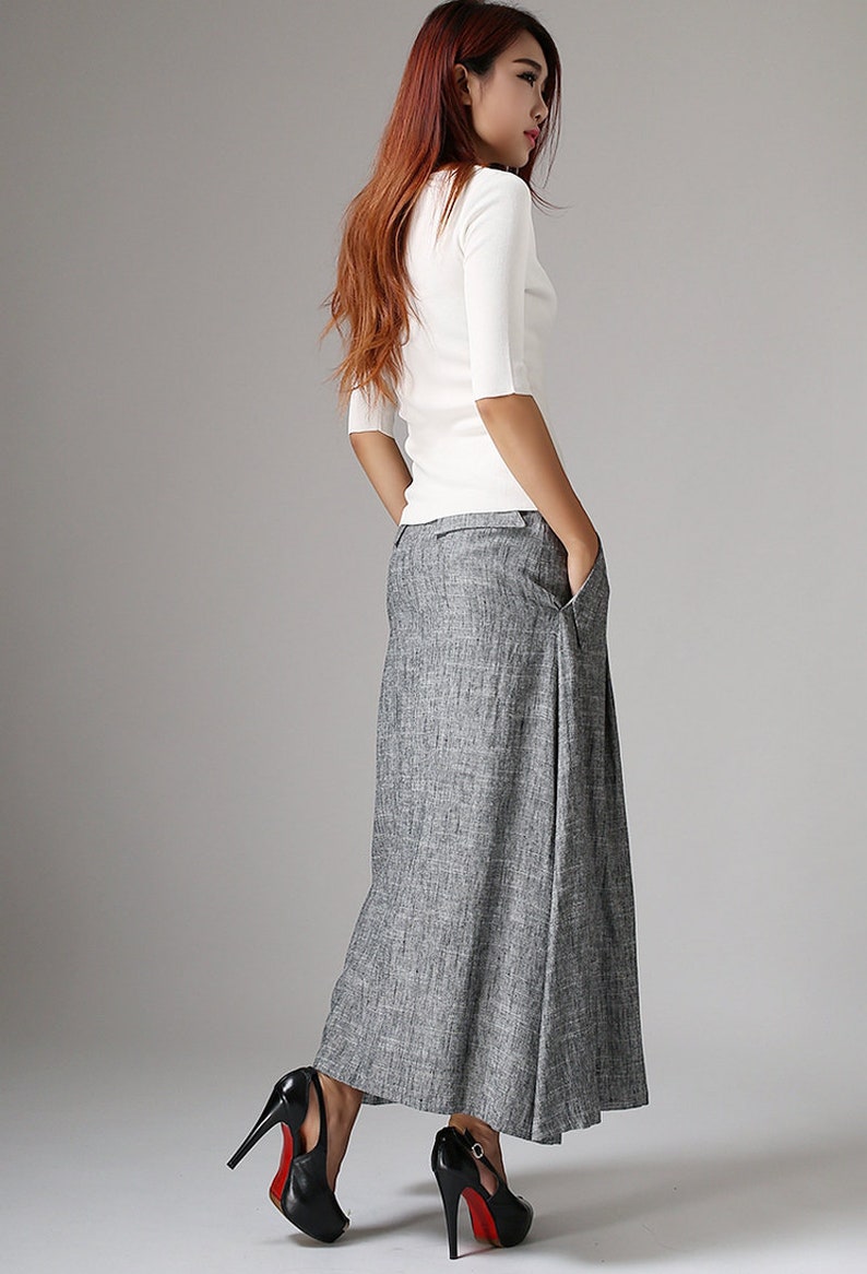 A Line Maxi skirt, Linen skirt, Long Linen skirt, gray skirt, ladies skirts, pocket skirts, Summer spring outfit, custom skirt 1039 image 5