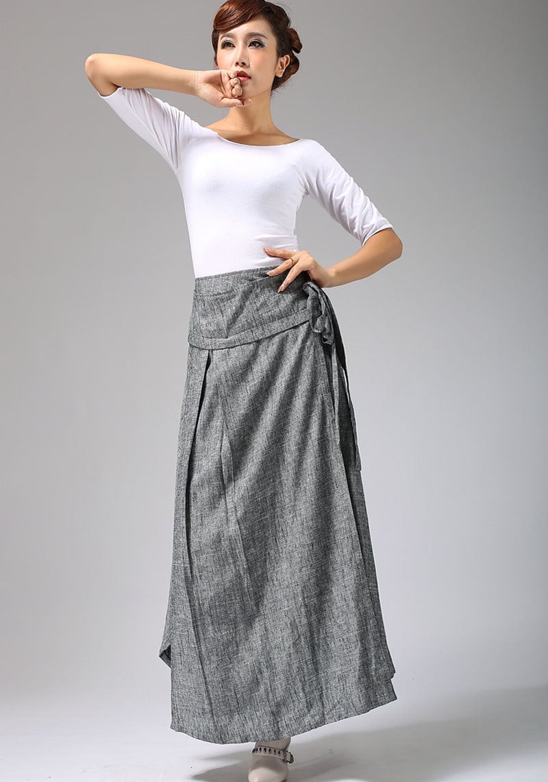 Wrap Skirt Linen Skirt Maxi Skirt Grey Skirt Asymmetrical - Etsy Canada