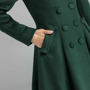 Vintage inspired wool green coat, Long wool coat, Winter coat women, Wool coat women, Double breasted wool coat, Custom coat, Xiaolizi 2398 image 8