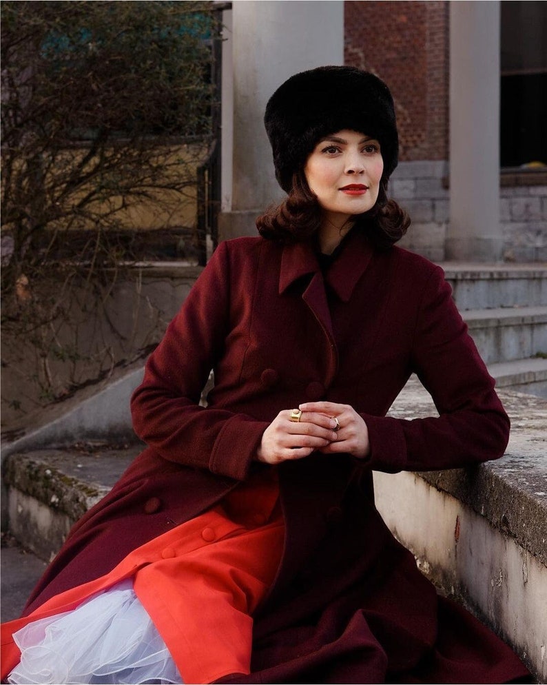 Wool Coat, Wine Red Wool Princess Coat, 1940s wool coat, Long Wool Coat, Winter Coat women, Wool Coat Women, Warm Wool Coat, Xiaolizi 3864 image 2