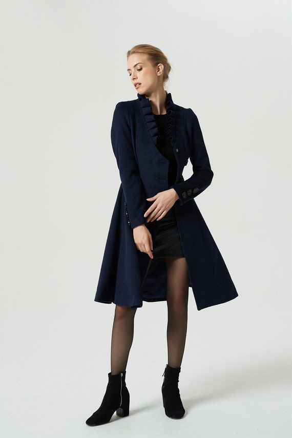 asymmetrical navy blue wool coat 1974# asymmetrical navy blue wool coat 1974#