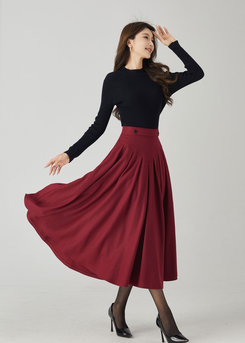 Wool skirt, Midi wool skirt, Swing wool skirt, Burgundy wool skirt, Womens wool skirt, Autumn and winter skirt, Custom skirt, Xiaolizi 4528 image 5