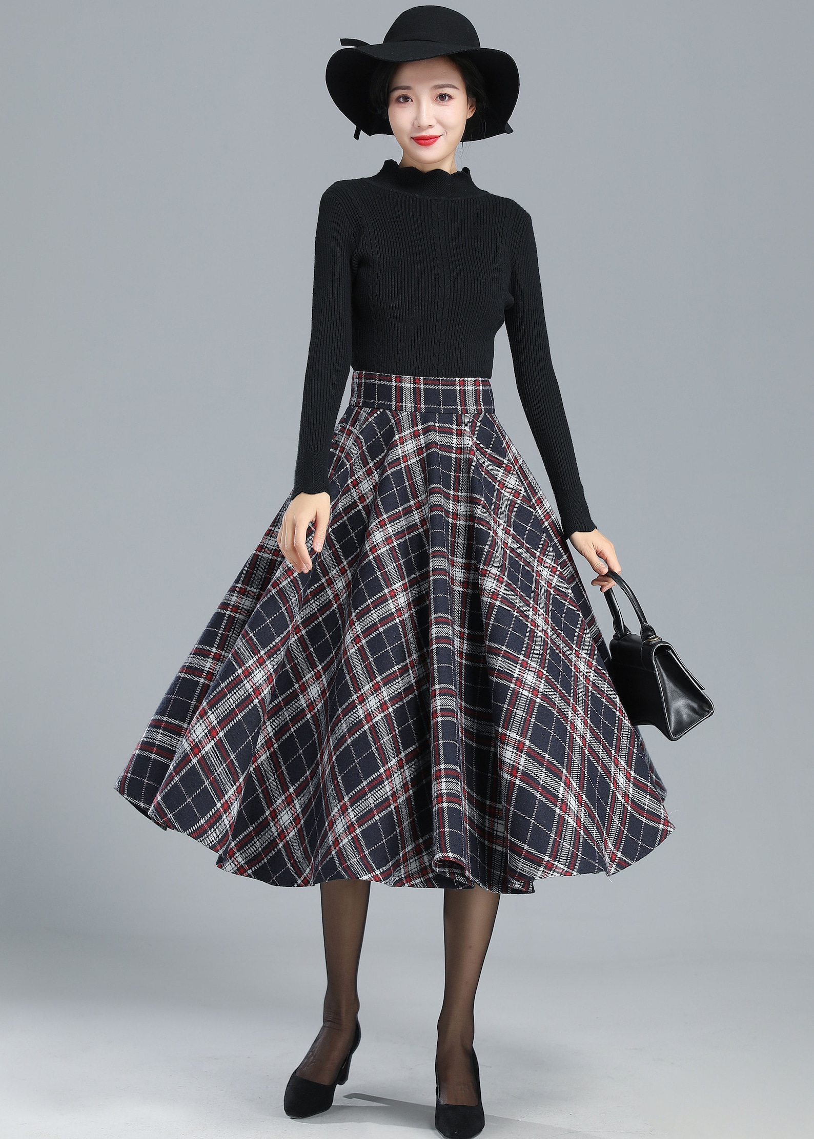 Midi Wool Plaid Skirt Wool Circle Skirt Swing Skirt Winter - Etsy