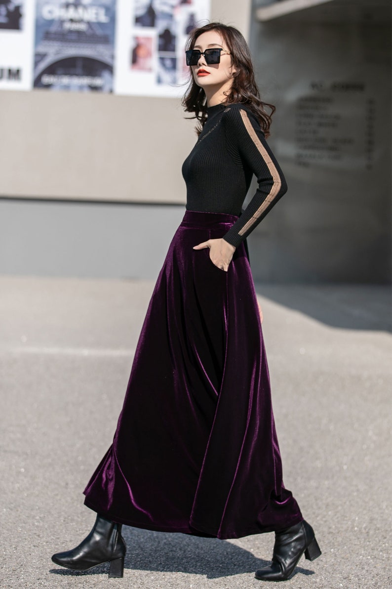 Purple Long Velvet Skirt Swing Velvet Skirt High Waisted - Etsy