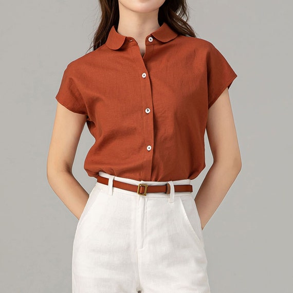Handvmade Lightweight Linen Blouse with Cap Sleeves 2890 Handvmade Lightweight Linen Blouse with Cap Sleeves 2890