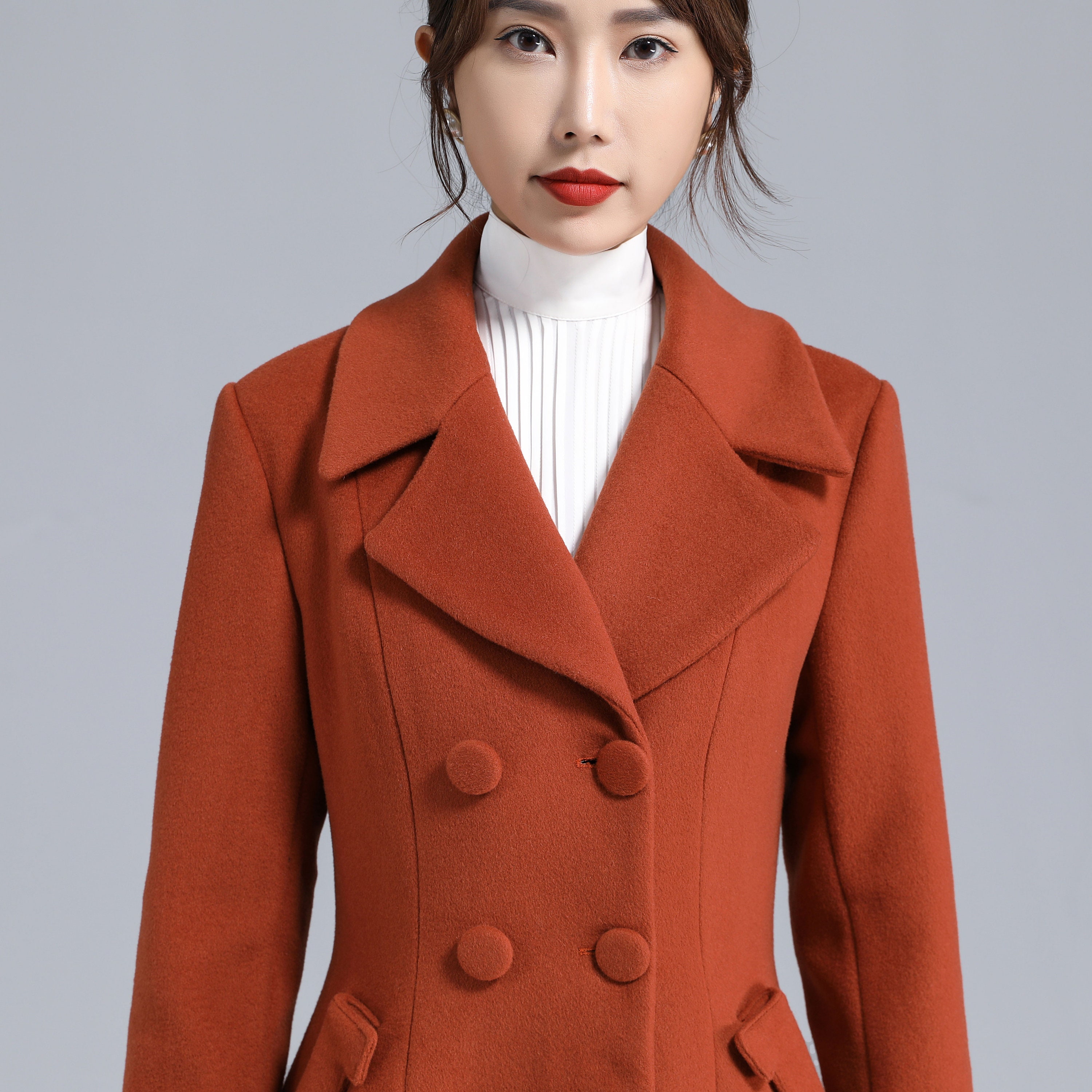 1950年代風ロングウールコート レディース、フィット＆フレアコート