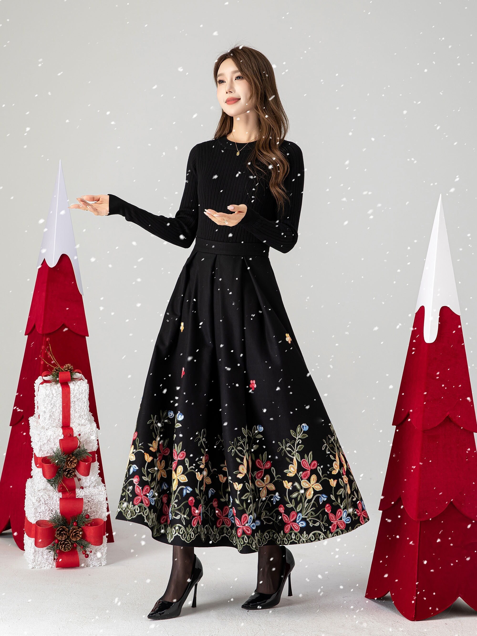 Black Maxi Embroidered Wool Skirt 4612 Black Maxi Embroidered Wool Skirt 4612