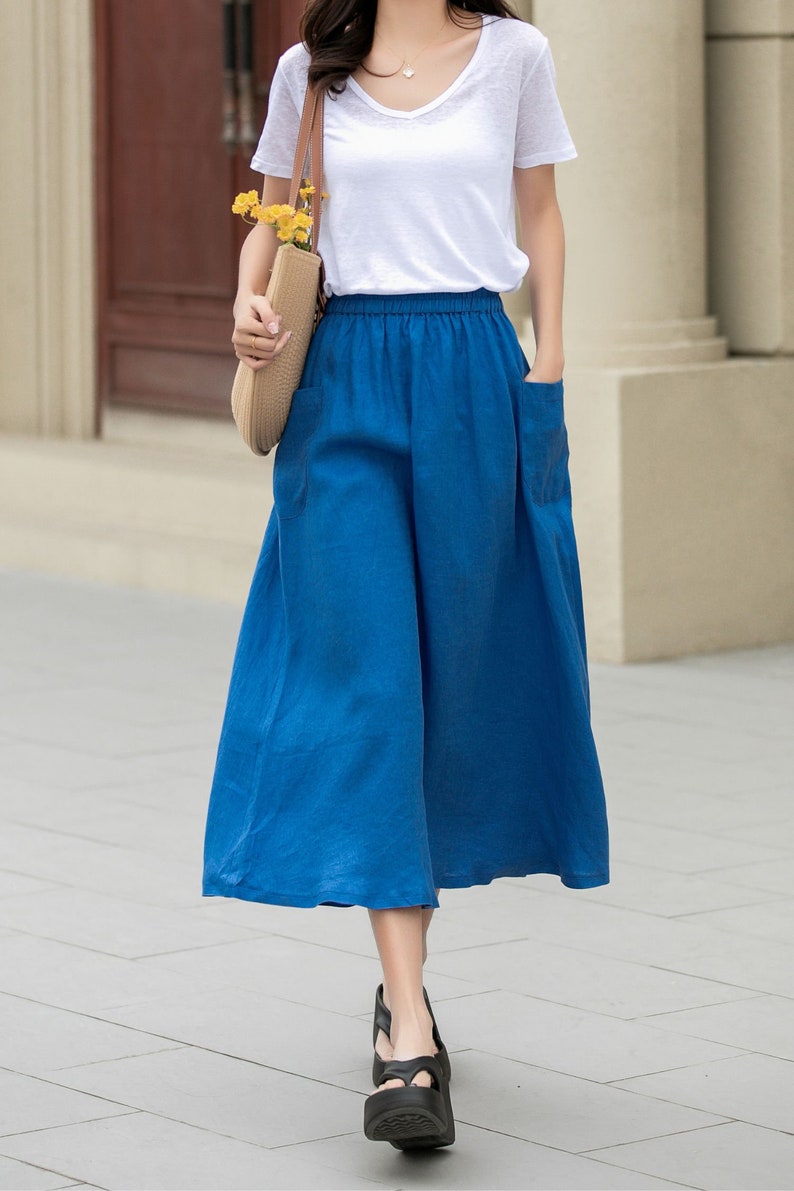 Linen skirt, Midi linen skirt, Blue linen skirt, A line skirt, Womens long linen skirt, Summer linen skirt, Custom skirt, Xiaolizi 4956 image 9