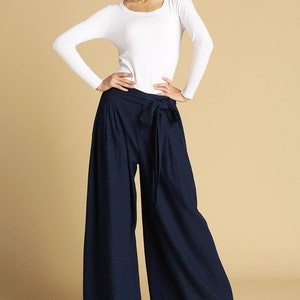 Navy Blue Pants, Linen Pants, Palazzo Pants, Wide Leg Pants, Summer ...