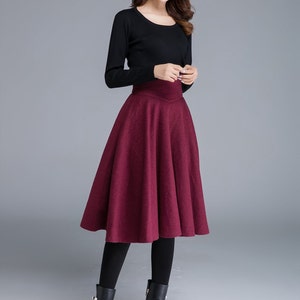 High Waist Flared Midi Skirt in Red, Wool Skirt, Circle Skirt, Knee ...