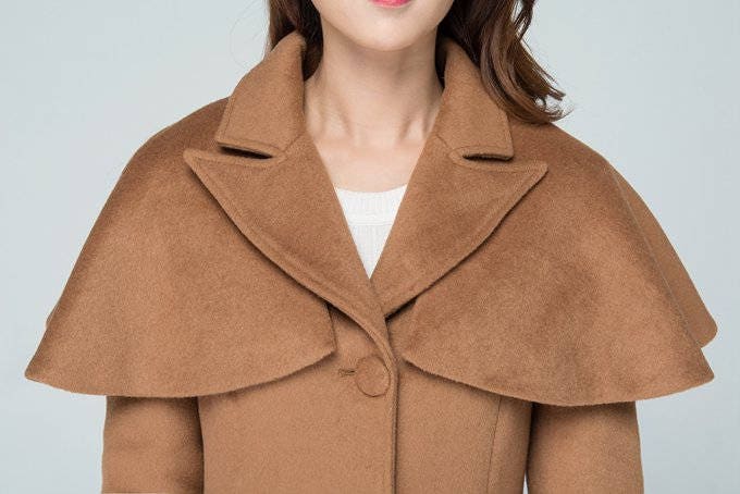 Wool Coat, Long Wool Coat, Removable Capelet Coat, Vintage
