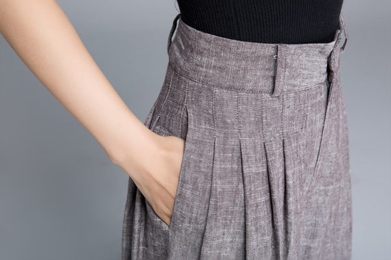 Palazzo Pants, Brown Linen Pants, Wide Leg Pants, Pleated