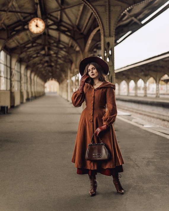 Long Wool Coat Hooded Sleeve Winter Women Red Warm Outerwear 1977 Long Wool Coat Hooded, Warm Winter Wool Coats Canada