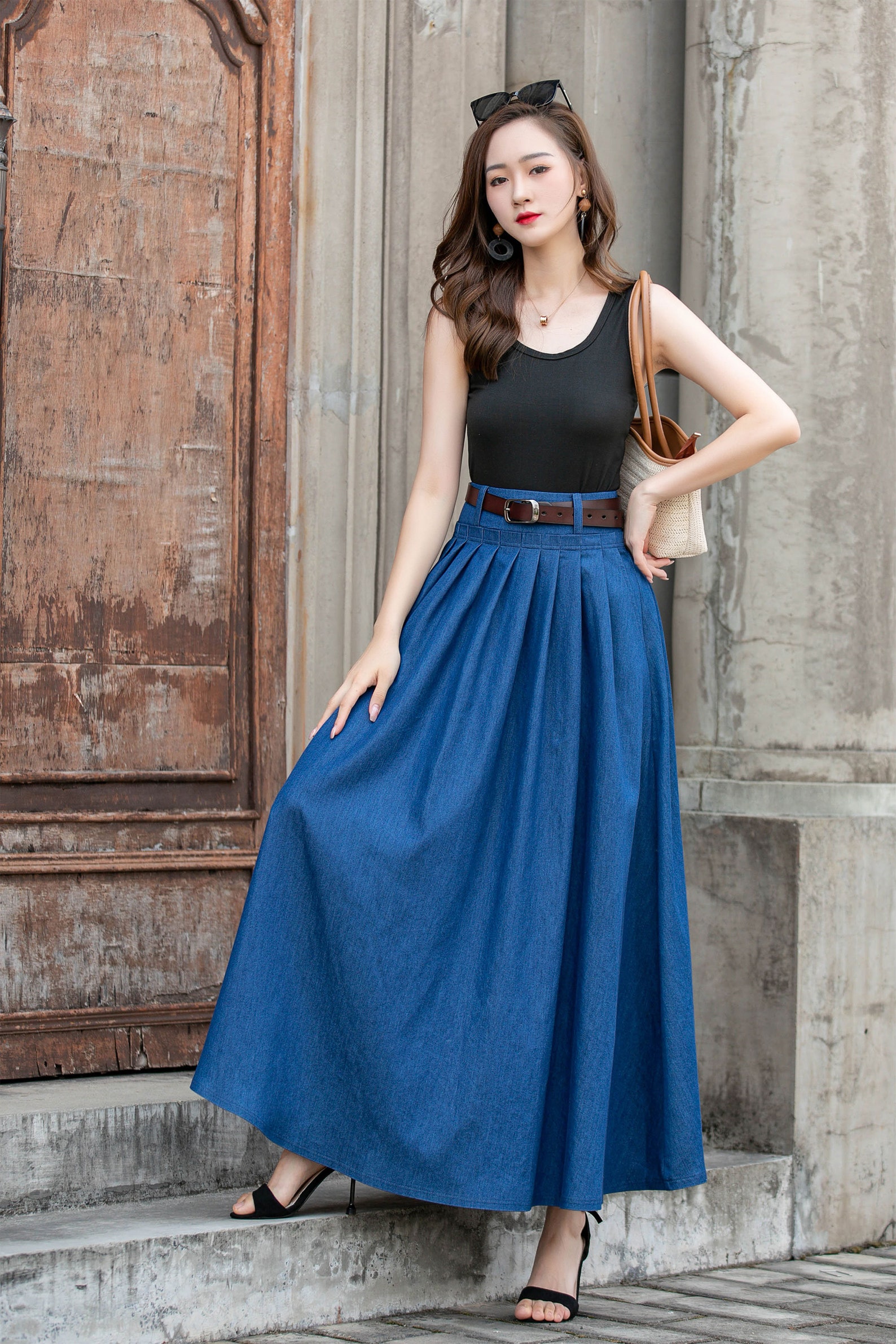 Solid Color Long Sleeveless Fashion Slim-fit Elegant Large Swing Skirt