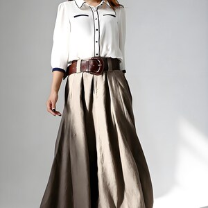 Linen Maxi Skirt, Big Pockets, Asymmetrical Long Skirt, Custom, Xiaolizi 0905# image 2