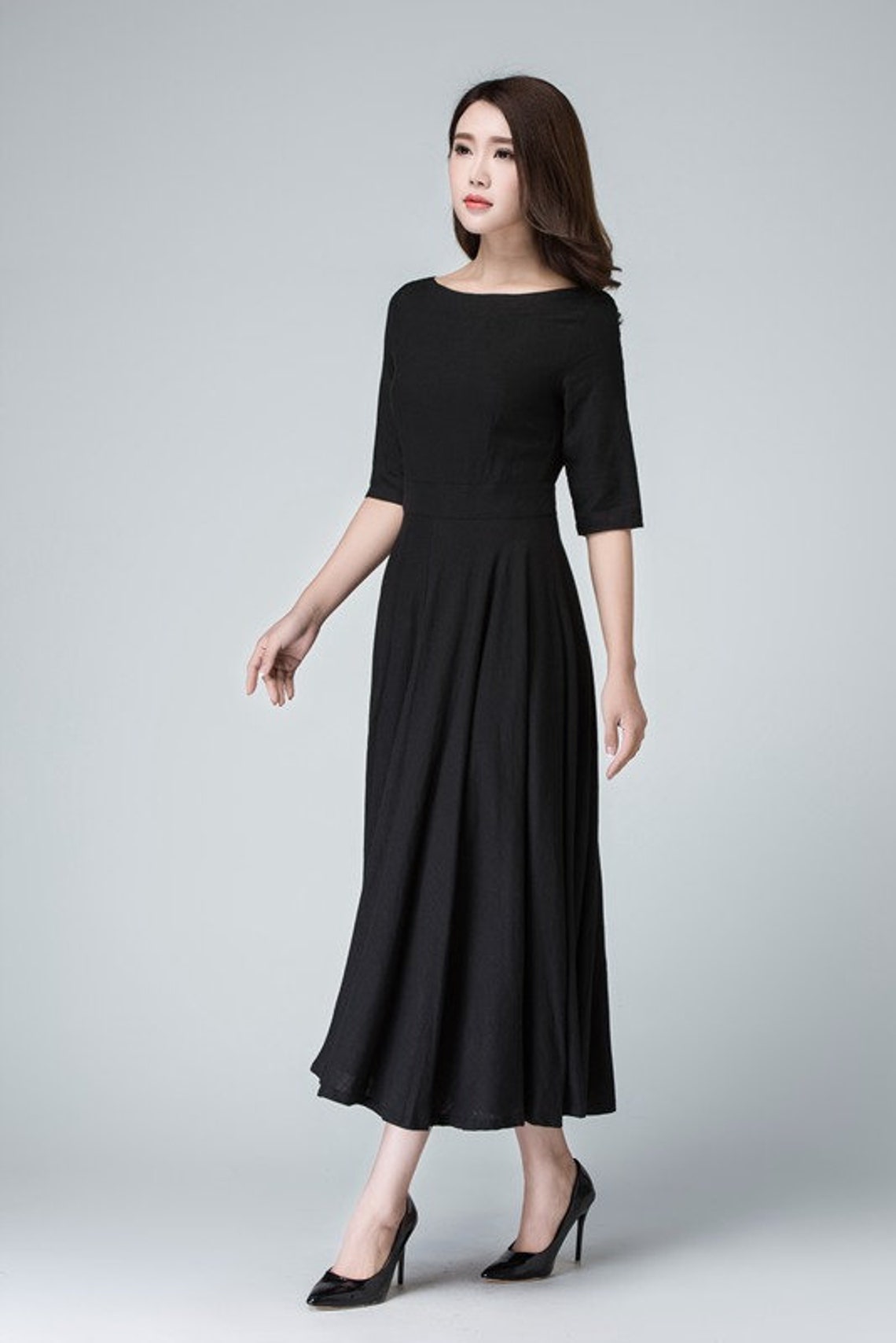 country road black linen dress