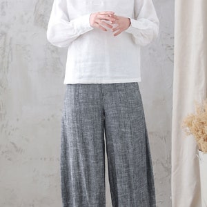 Women's white Linen Blouse, Plus Size Blouse, Minimalist Blouse, Long Sleeve Linen Blouse, Spring Summer Blouse, Custom Tops, Xiaolizi 3344 image 4