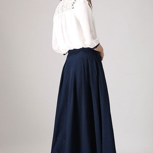 Pleated maxi skirt, Long linen skirt, Blue skirt, linen skirt, modern skirt, skirt with pockets, linen clothing, spring summer outwear 0855 image 5