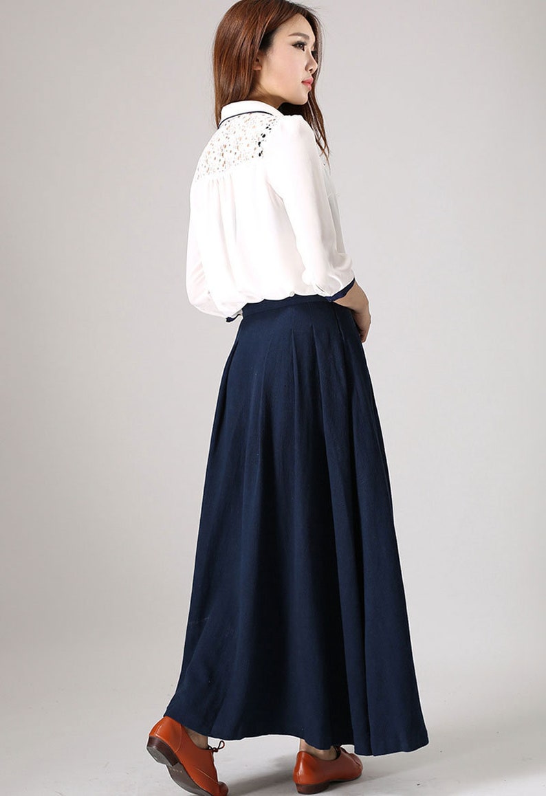 Pleated maxi skirt, Long linen skirt, Blue skirt, linen skirt, modern skirt, skirt with pockets, linen clothing, spring summer outwear 0855 image 5