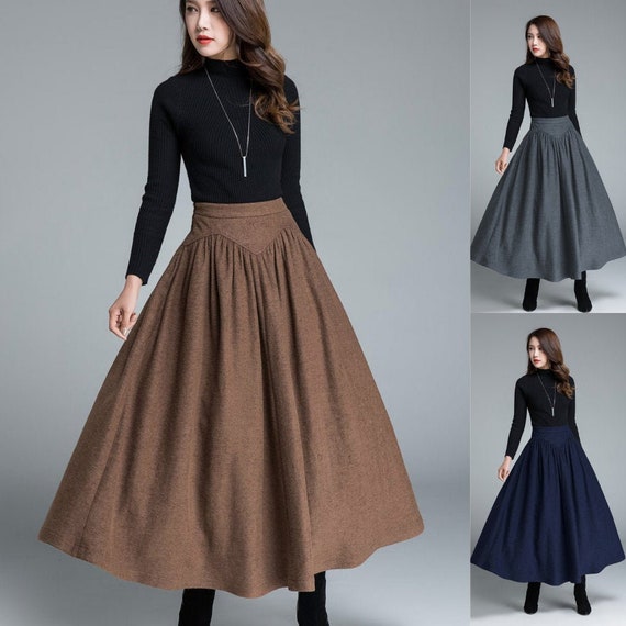 Vintage Inspired Long Wool Skirt Wool Skirt Women High Waist | Etsy