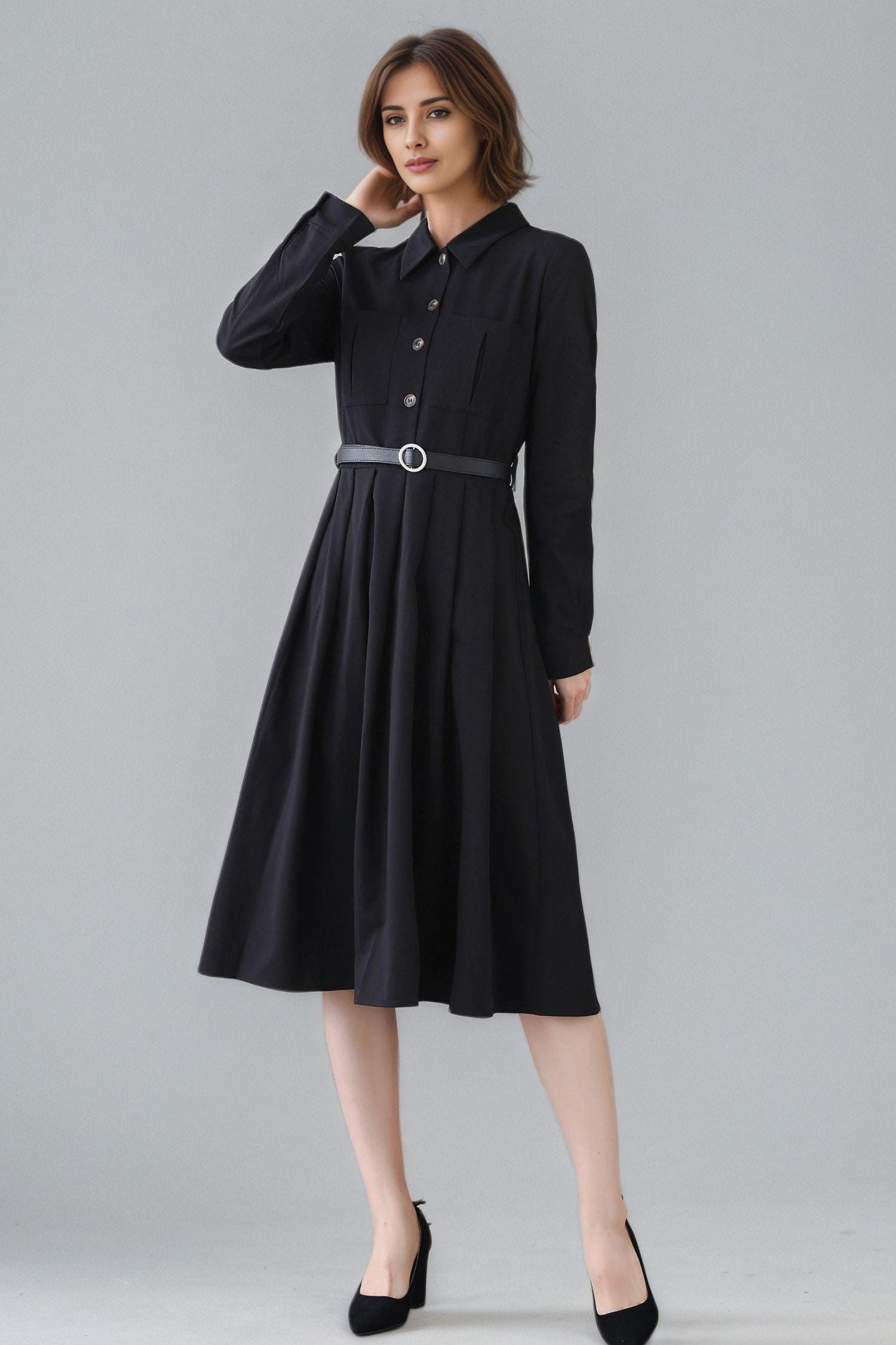 strapless open back dress Erica Square Neck Pleated Midi Dress Black  Girl In Mind