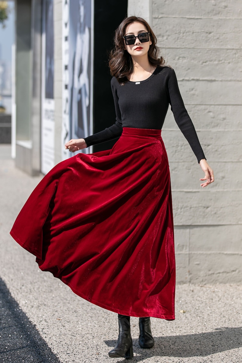 Red Long Velvet Skirt High Waisted Skirt Swing Skirt A Line - Etsy