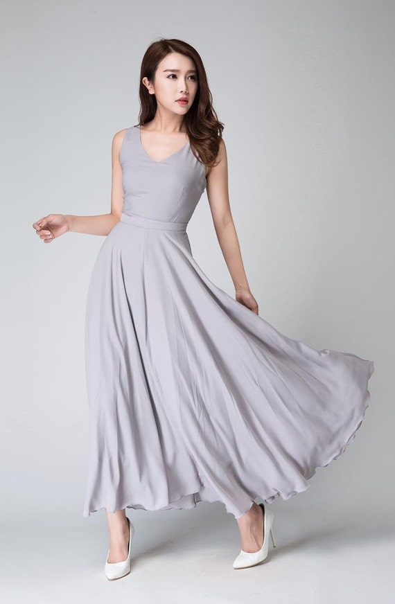 Gray sleeveless Maxi fit and flare dress 1525# Gray sleeveless Maxi fit and flare dress 1525#